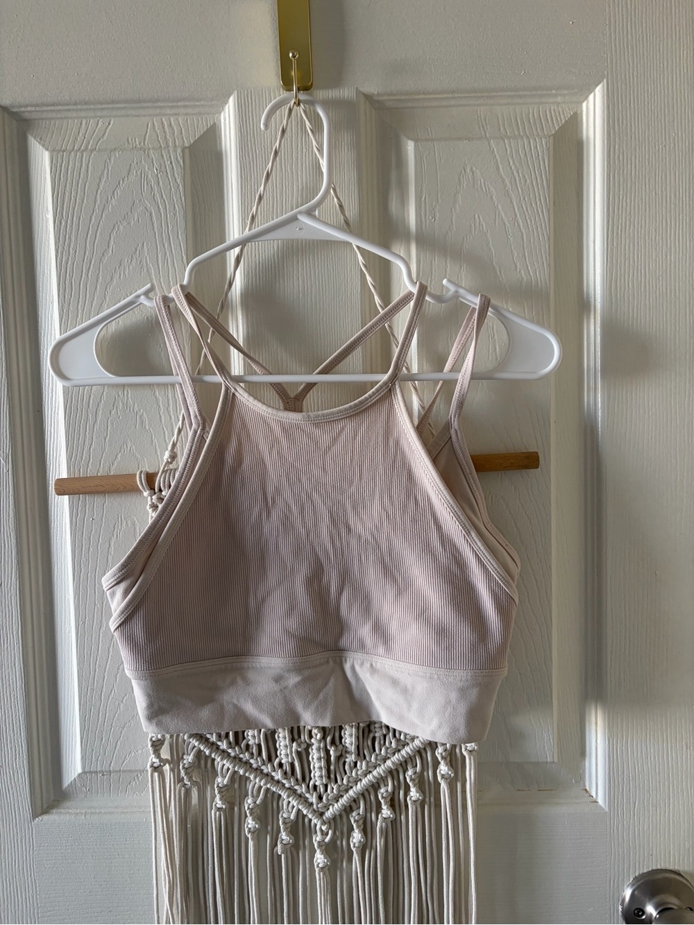 Nike Women's Indy Beige Strappy Sports Bra, Size M